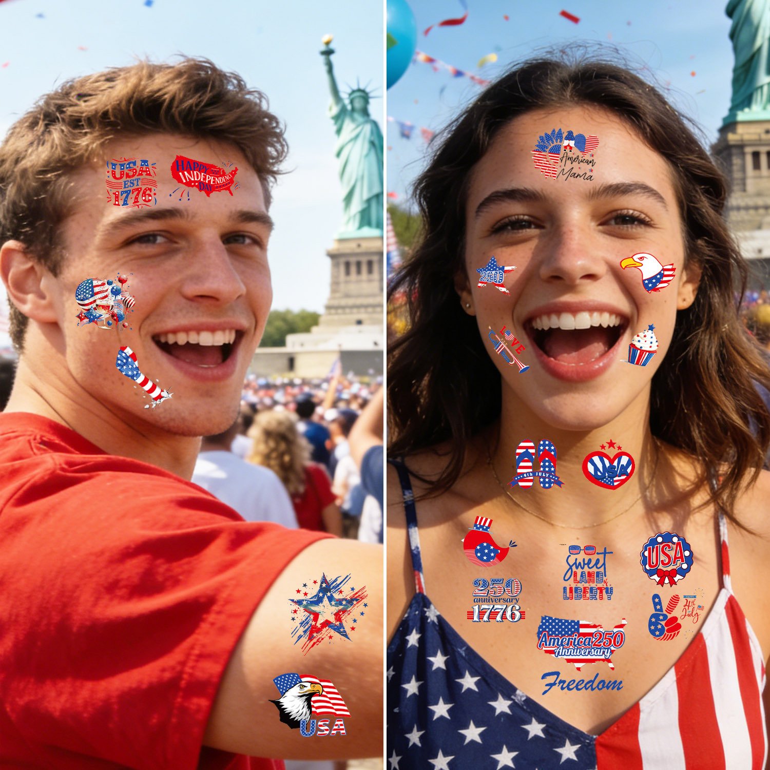 New America 250th Anniversary Independence Day Temporary Tattoo Sticker DIY National Day Face Sticker National Day Party Gathering