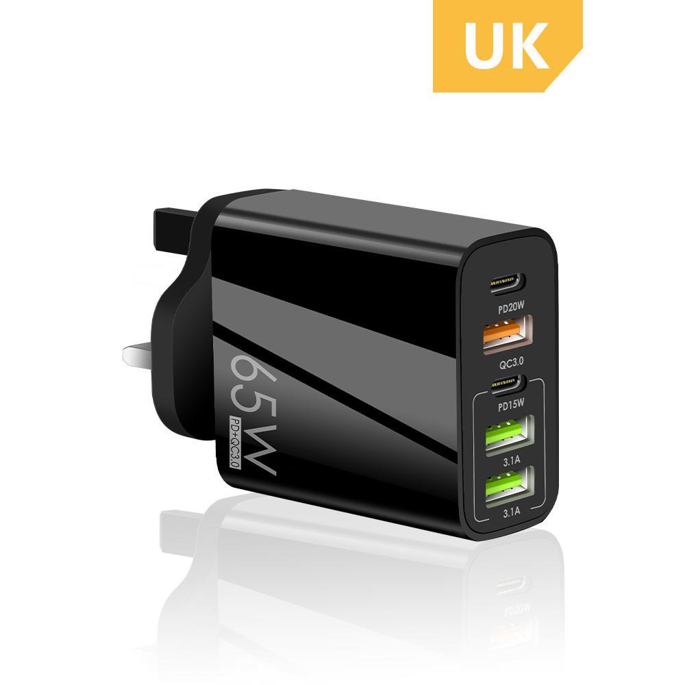 New PD65W Fast Charging Phone Charger 5V3.1A UK Plug PD+3USB Multi-Port Adapter Charging