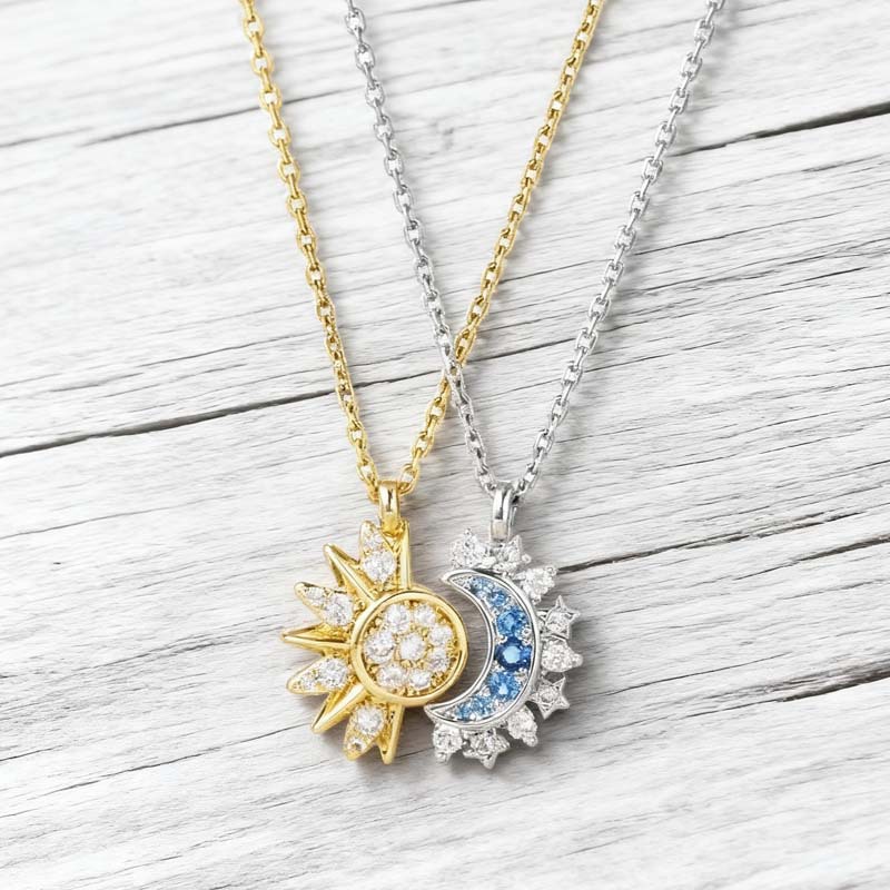 Sun and Moon Overlapping Open Ring with New Diamond-like Ring Design Combination Ring