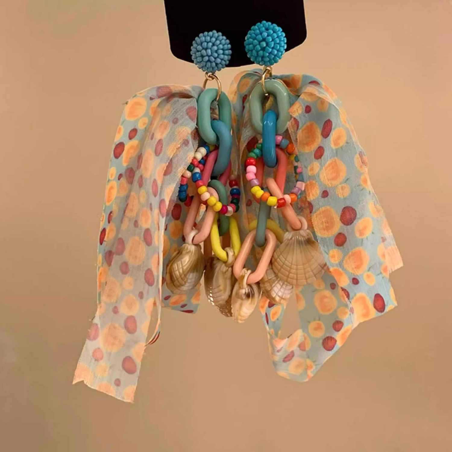 Whimsical ~ colorful dopamine fabric bead earrings women ear studs seaside resort style ear accessories ear cuffs