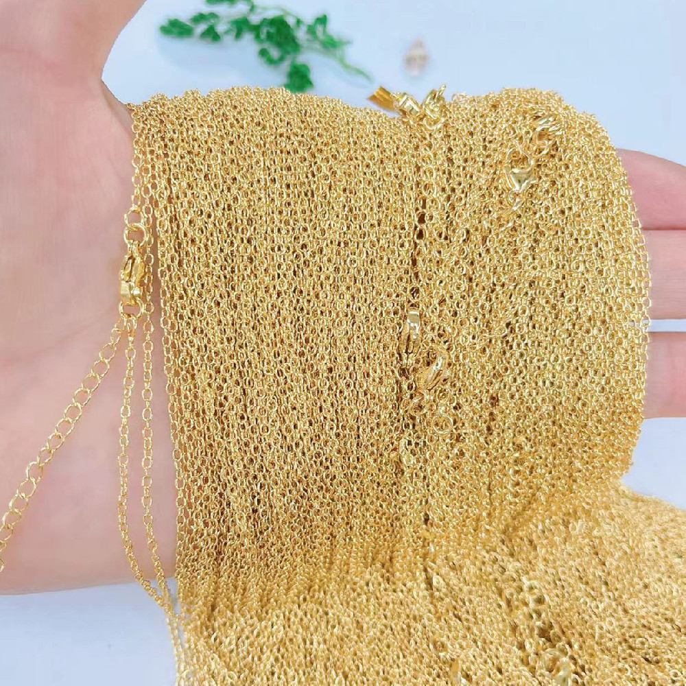 Copper plated real gold women's necklace water ripple chain side chain box chain O chain bead chain star chain live selling