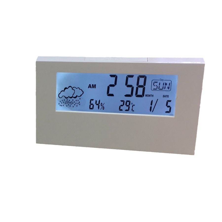 Simple multifunctional desktop clock weather temperature humidity digital display small alarm clock transparent luminous electronic clock
