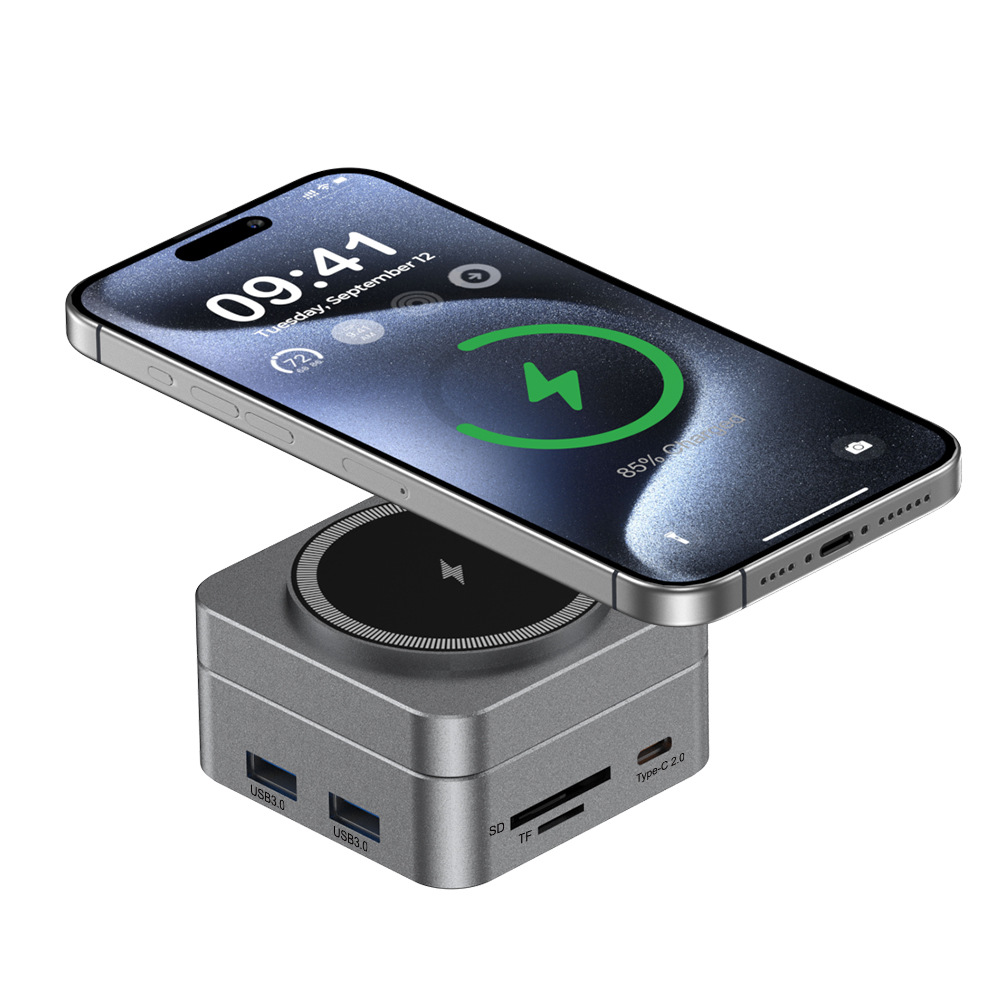 10-in-1 Wireless Magnetic Expansion Dock 15W Aluminum Alloy Wireless Fast Charging HUB External Phone Computer USB Hub
