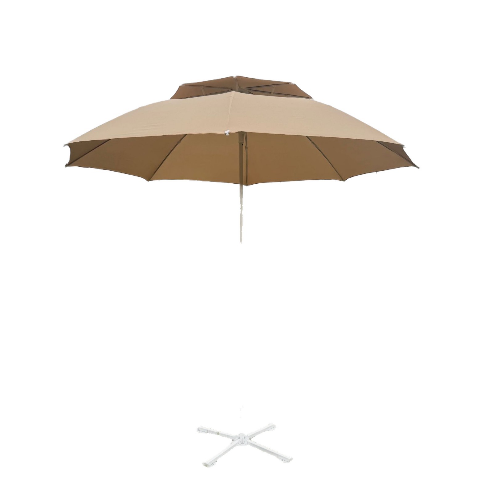 Outdoor 3m center pole umbrella, courtyard umbrella, double-layer fiber wind-resistant umbrella, double-bone fiber beach umbrella