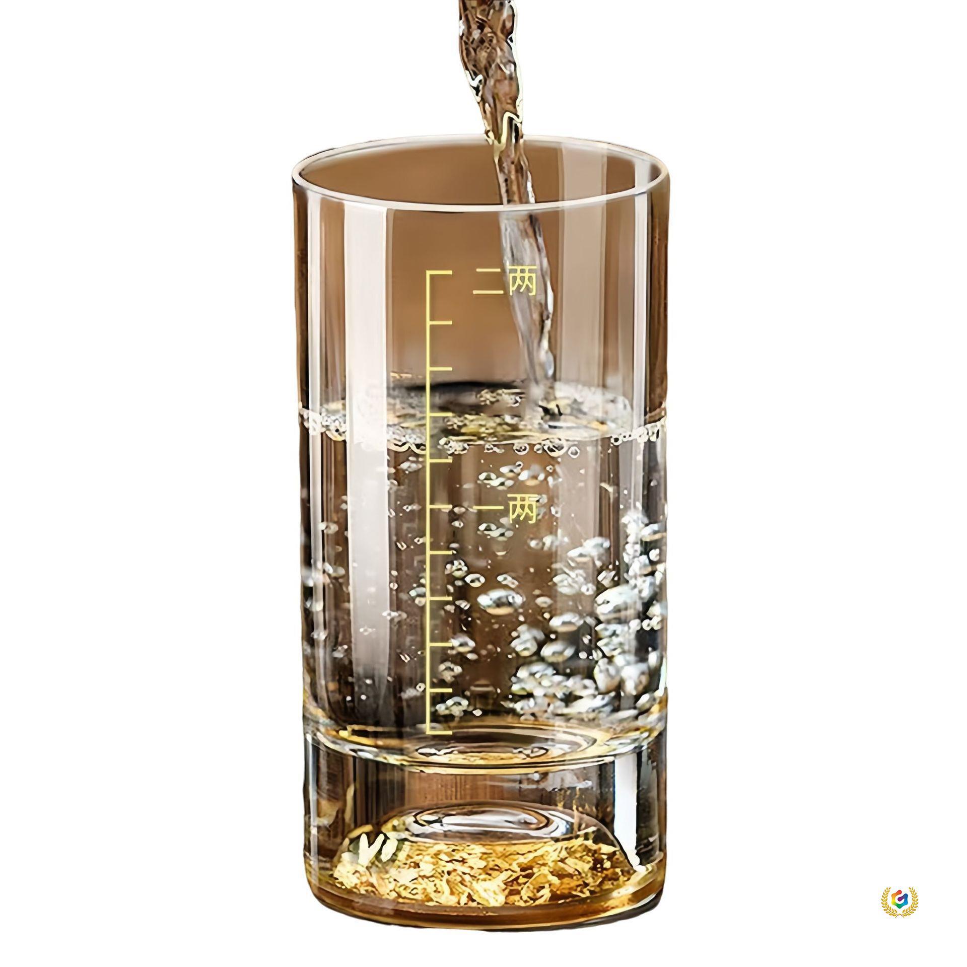 Two liang scale, gold foil, gold mountain, blue mountain liquor cup, glass liquor divider, household glass two liang cup
