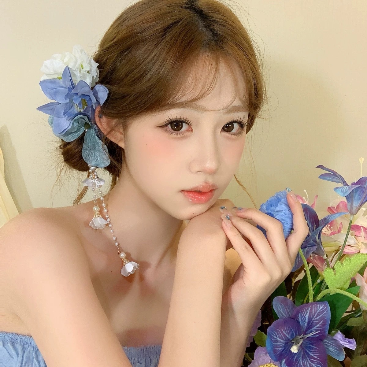 Super fairy faux flower tassel hair clip for women vacation style accessory Hanfu cheongsam side clip bun hair accessory