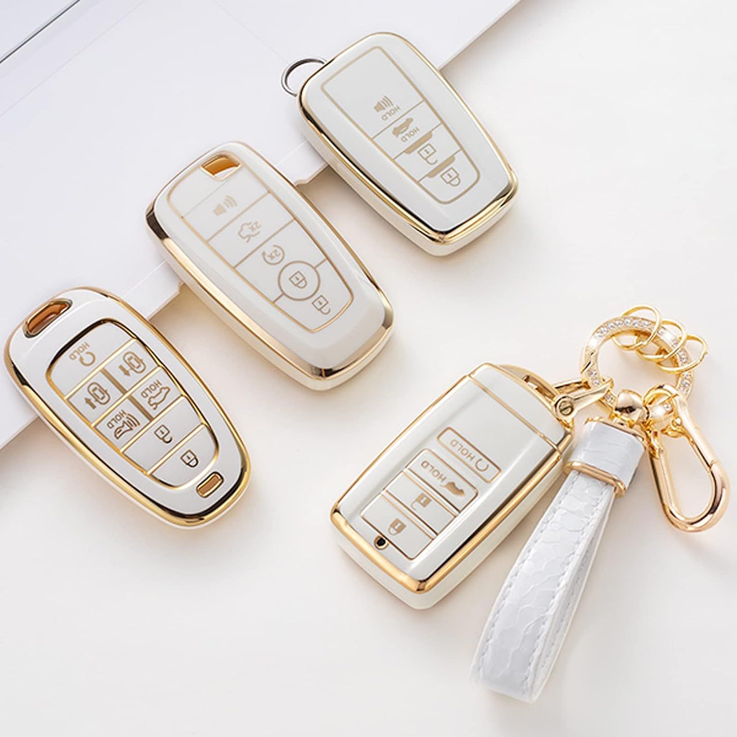Gold Edge Key Case Pendant Car Key Bag Stone Grain Keychain