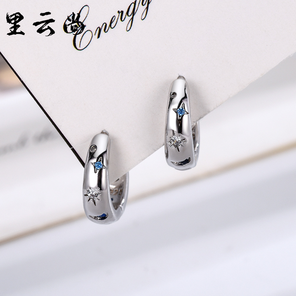 Sensory earrings star pattern shiny zircon inlaid hoop earrings elegant luxury style women