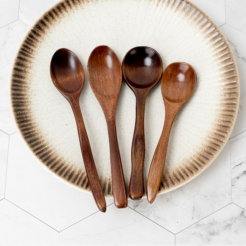 Zhiguang Japanese Long Handle Wooden Spoon Home Spoon Brown Sugar Spoon Honey Stirring Spoon Wooden Small Soup Spoon