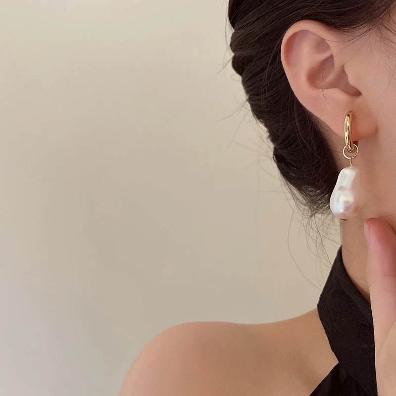 Baroque Pearl Drop Earrings for Women, Designer Small Ear Cuffs