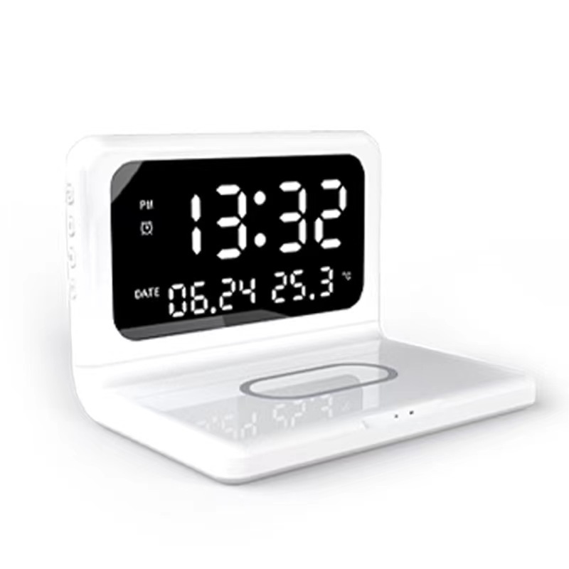 Wireless Magnetic Fast Charging Clock Night Light Suitable for Phone Watch Earbuds Multifunctional Desktop Portable Charging Station Digital Display