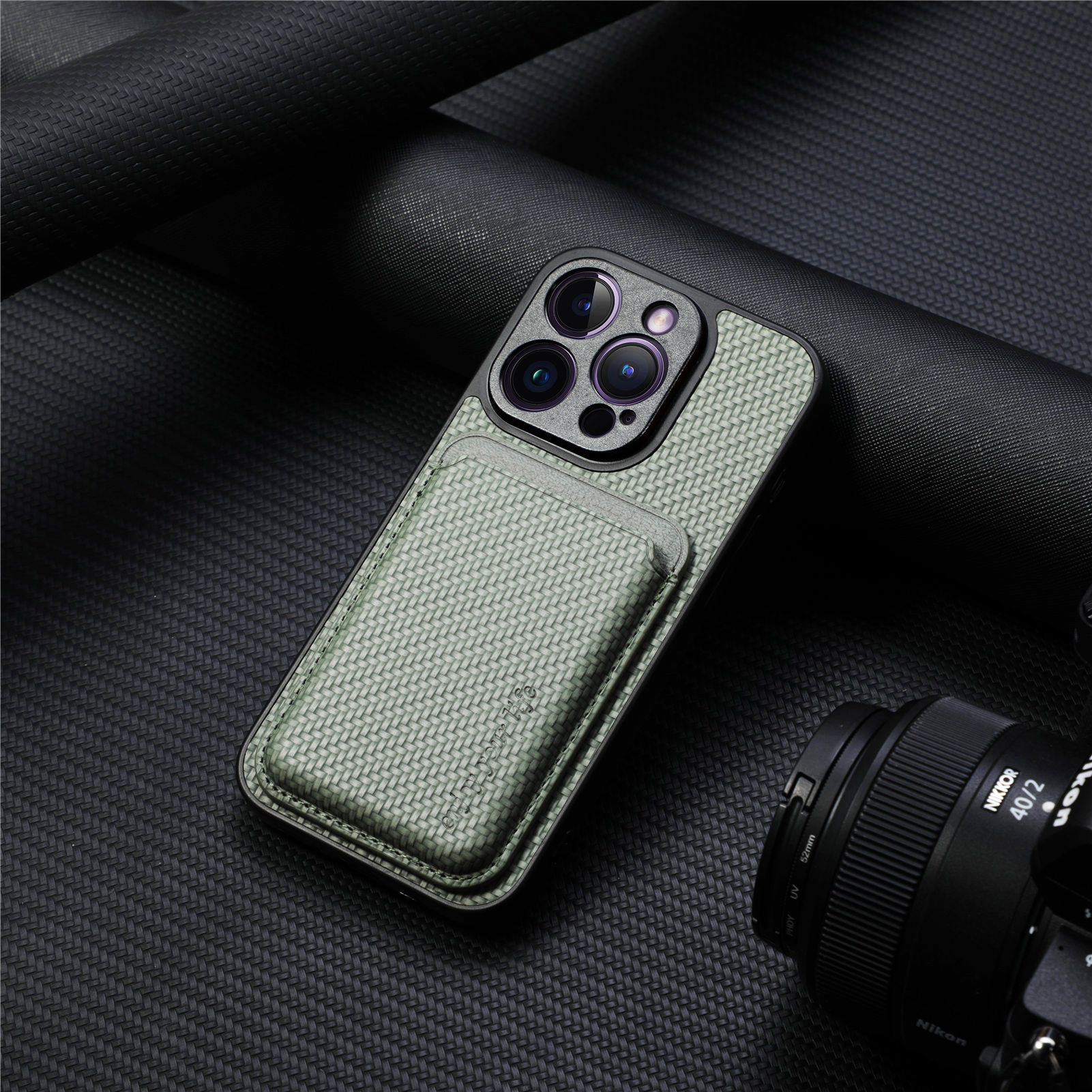 For iPhone18Pro phone case back sticker Magsafe magnetic card holder 17 fiber texture Apple 18 case