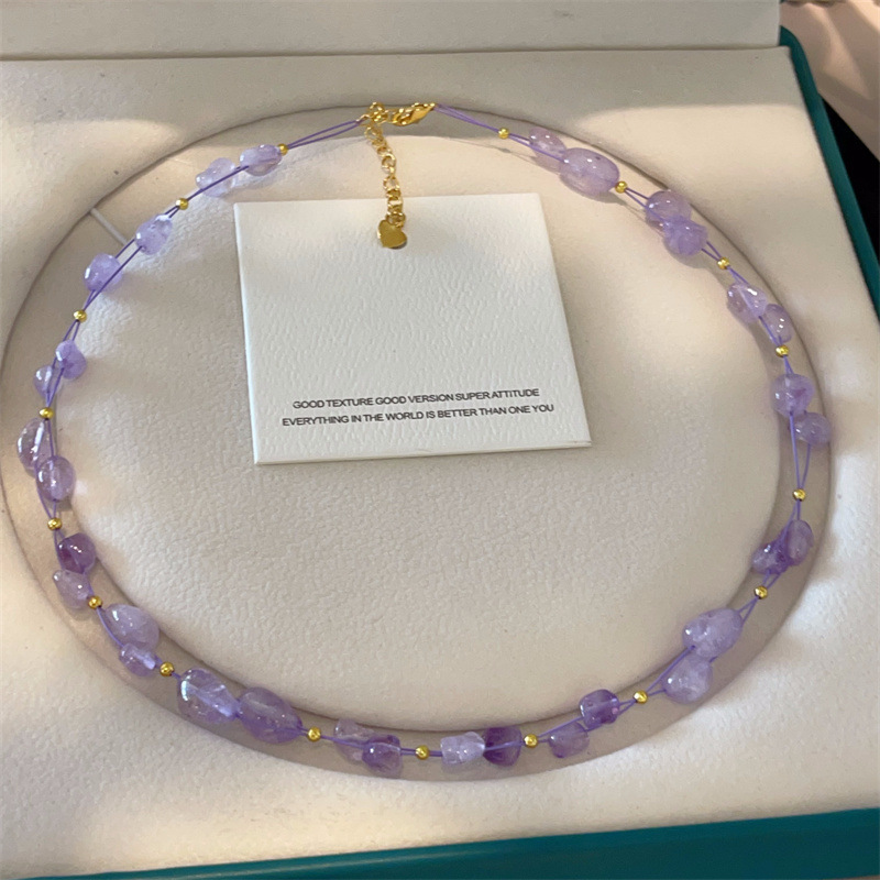 Fresh Natural Stone Rose Quartz Necklace Large and Small Beads Peace Button Crystal Necklace Delicate Collarbone Chain