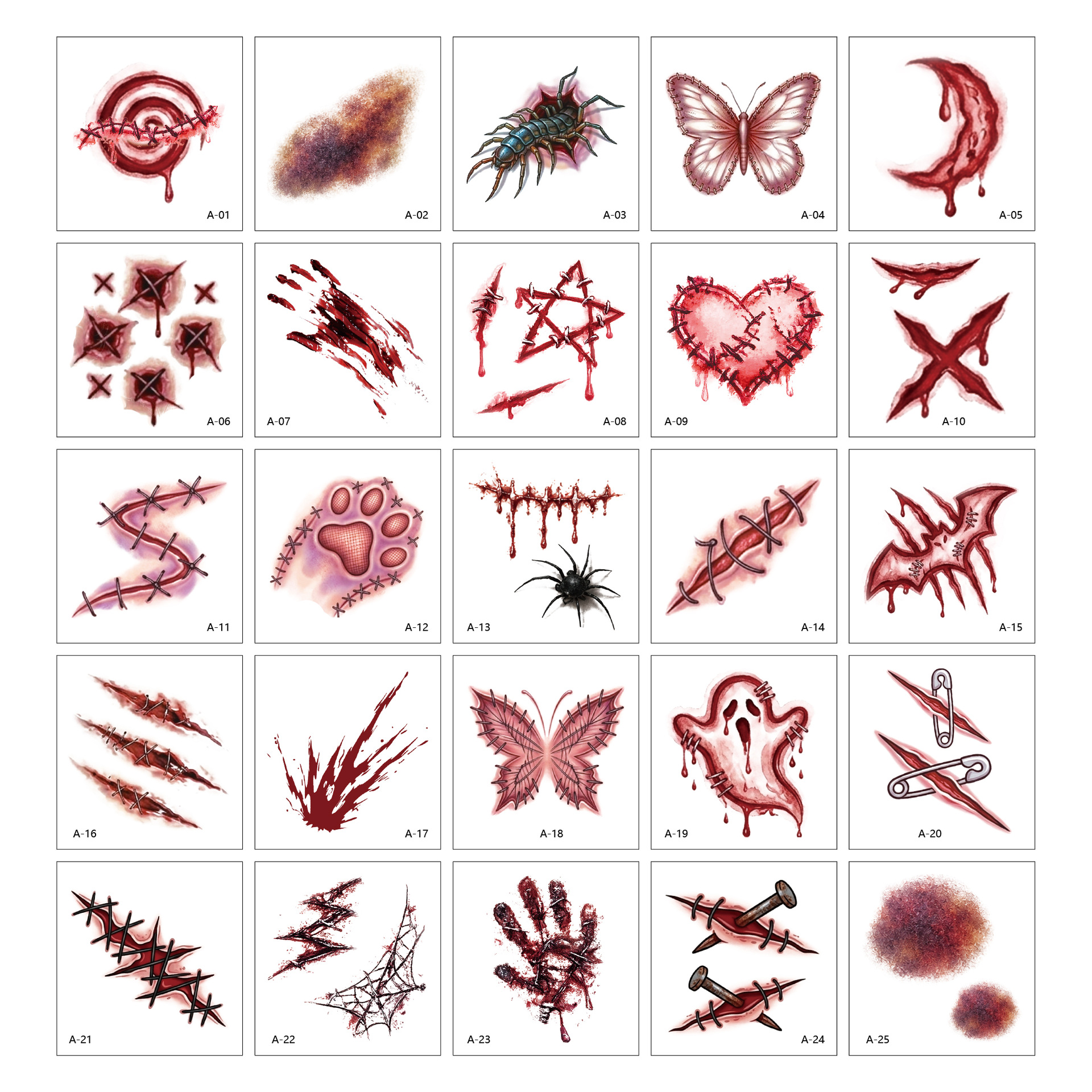 New Scar Knife Wound Tattoo Sticker Halloween Party Waterproof Tattoo Sticker Custom Blood Scar Makeup Sticker