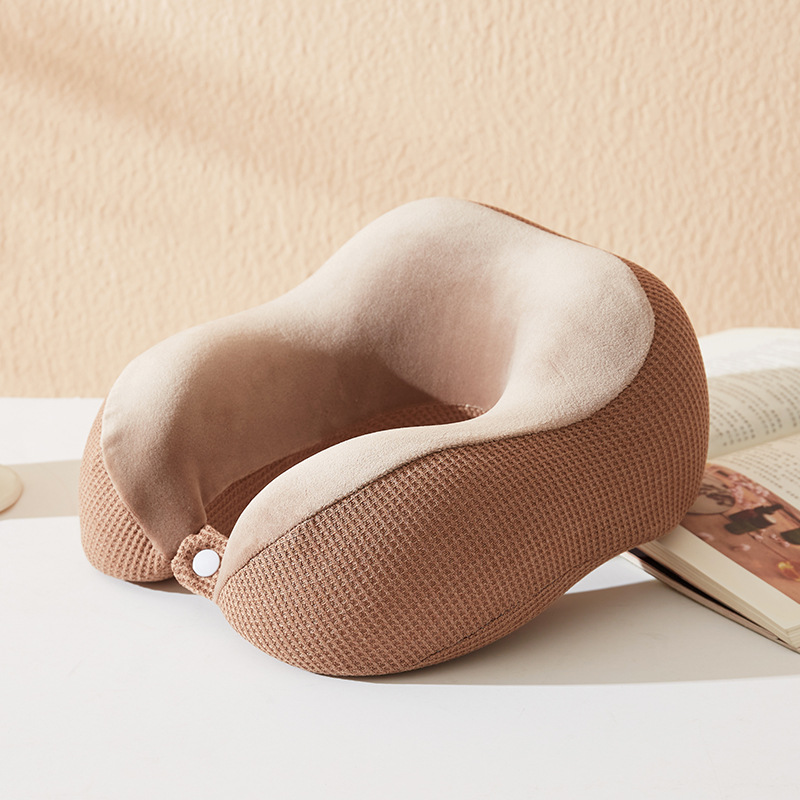 U-Shaped Pillow Memory Foam Slow Rebound Neck Protection Pillow Travel Neck Pillow Print Logo Grid Cloth Hump