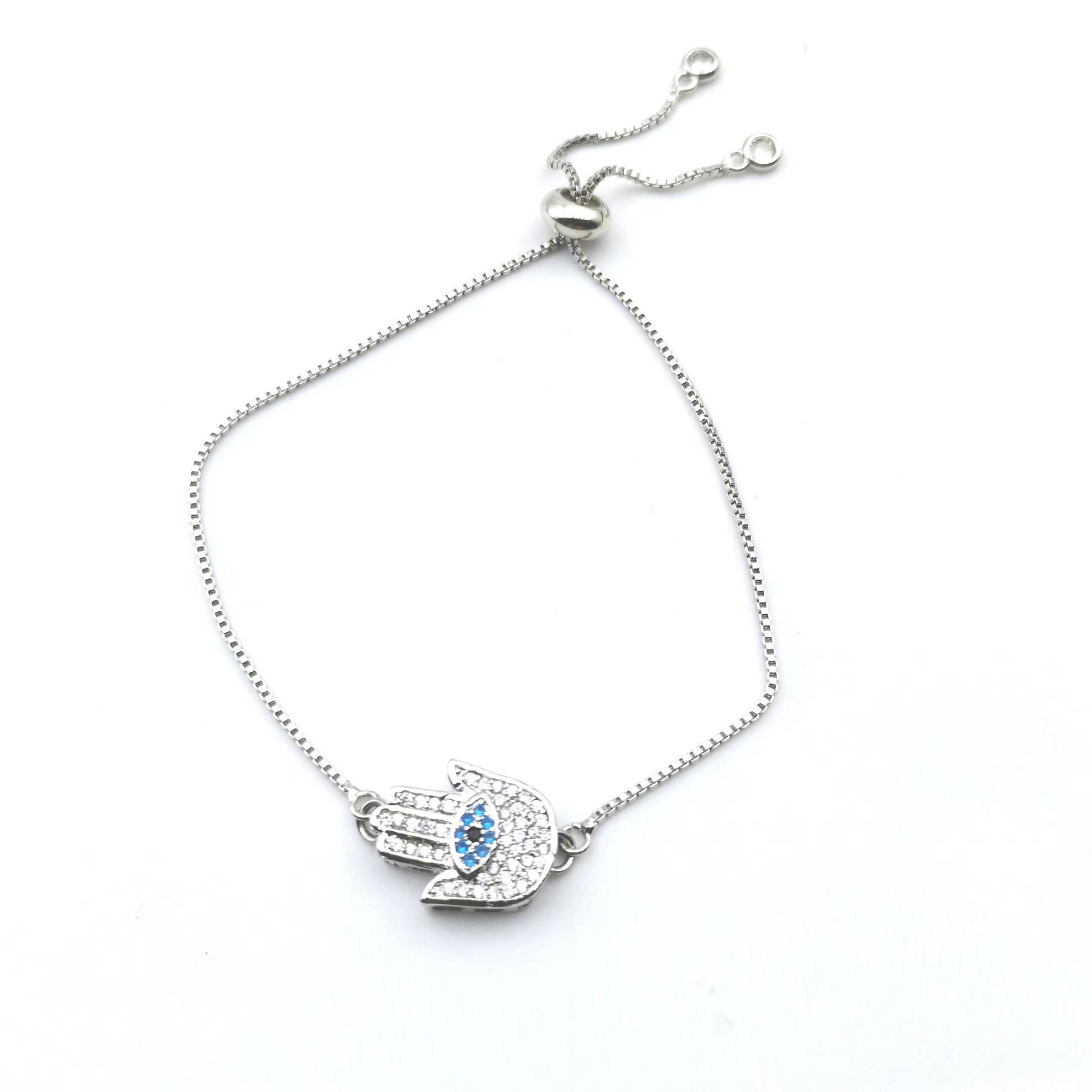 Hand long lotus zircon bracelet simple women adjustable silver jewelry