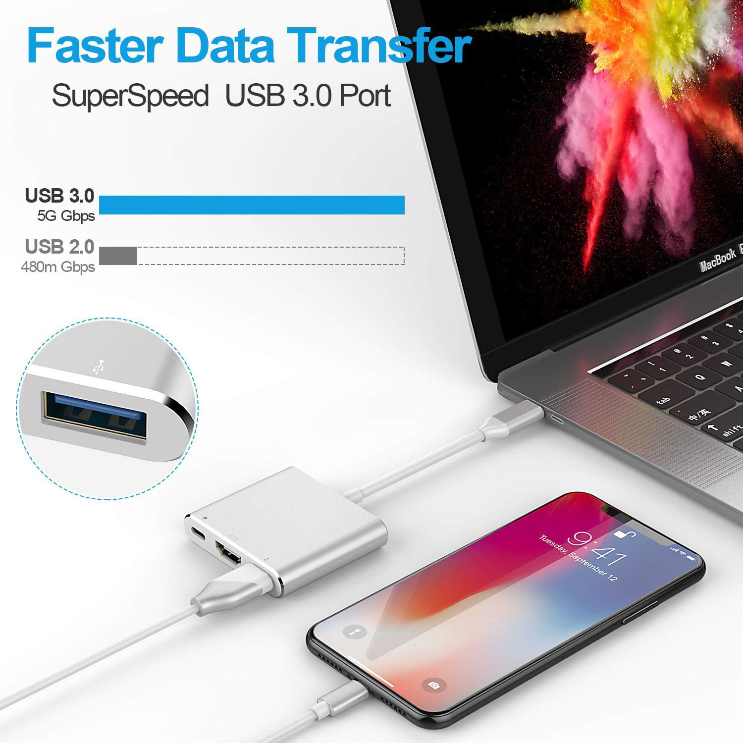 3-in-1 Docking Station Type-C to HDMI 4K Multi-function Converter USB 3.0 Supports Multi-port Conversion