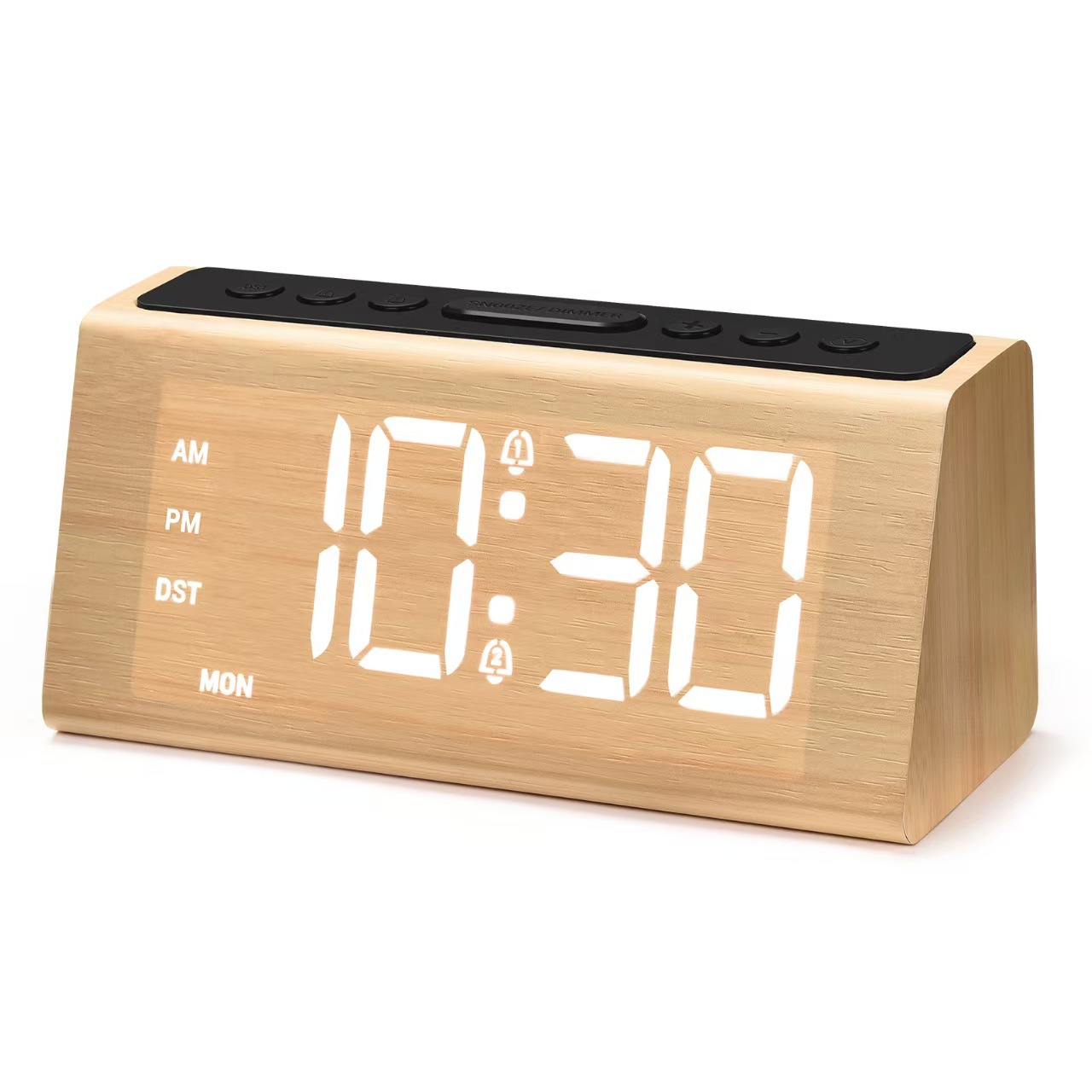 2025 New Wooden Digital Clock Daylight Saving Time Multifunctional Snooze Alarm Clock Large Screen Digital Display Wooden Desk Clock