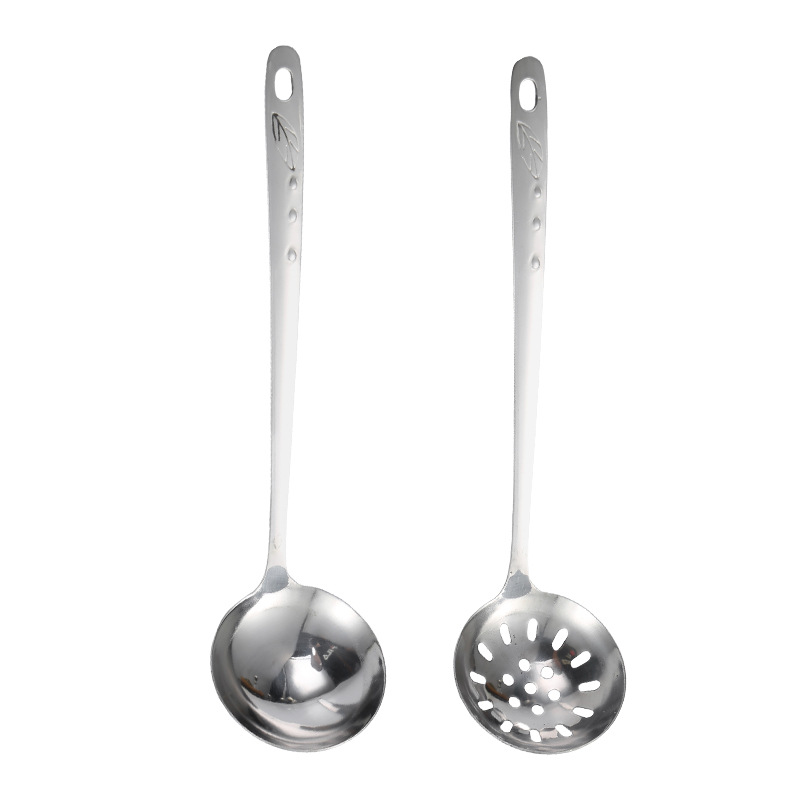 Stainless steel thickened extended soup ladle strainer household kitchen soup hot pot multi-size leaf drip long handle soup spoon anti-scalding