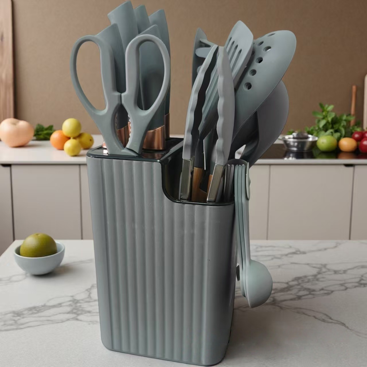 Knife holder knife set silicone 21-piece non-stick multifunctional kitchen utensil vertical rotating base silicone set