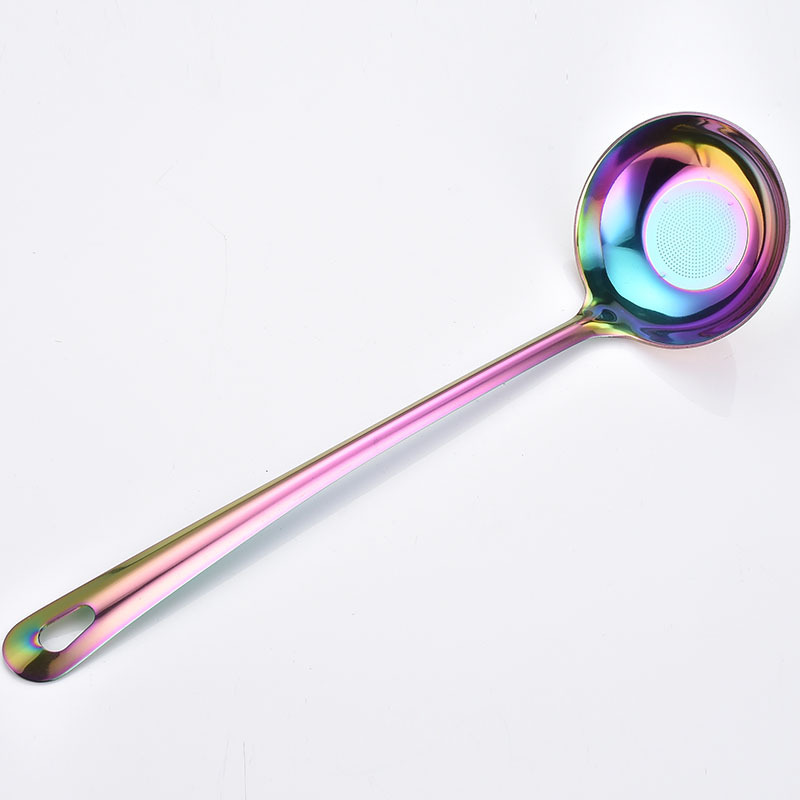 Stainless Steel Soup Spoon Home Kitchen Serving Spoon Beef Hot Pot Oil Residue Strainer Long-Handle Seasoning Large Spoon