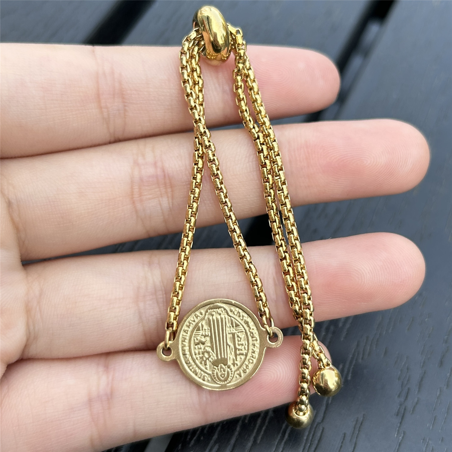 Stainless steel adjustable chain bracelet, curb chain coin bracelet, exquisite versatile accessory