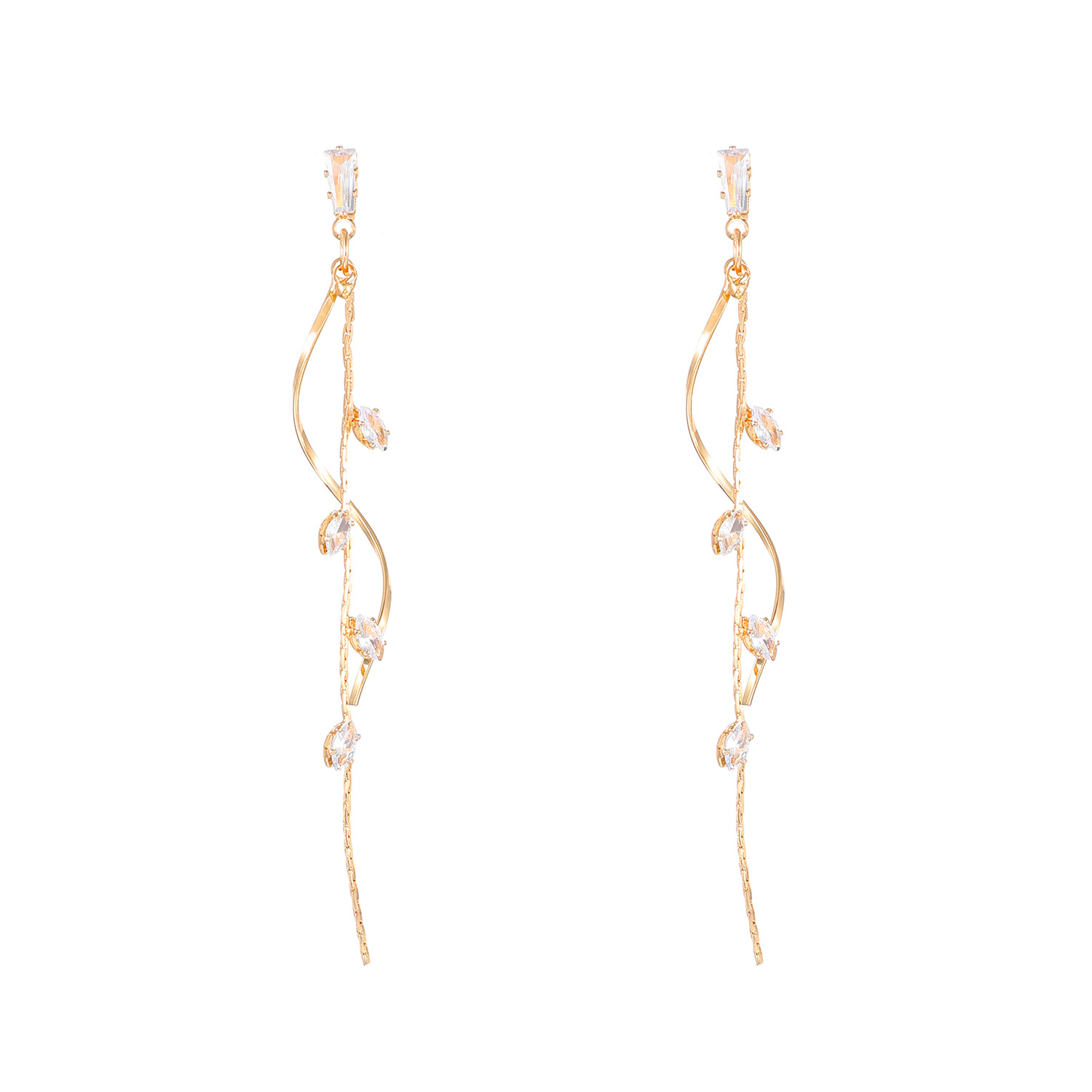 Long Zircon Tassel Earrings Women Twisted Stud Earrings Ear Decor