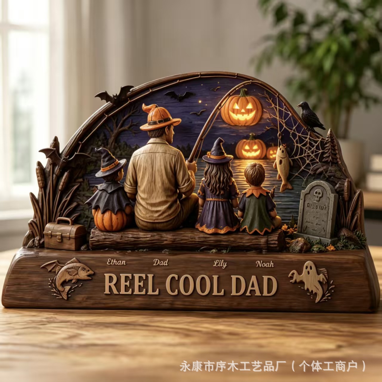Wooden Family Theme Craft Ornament Multi-Scene Halloween Home Decoration Craft