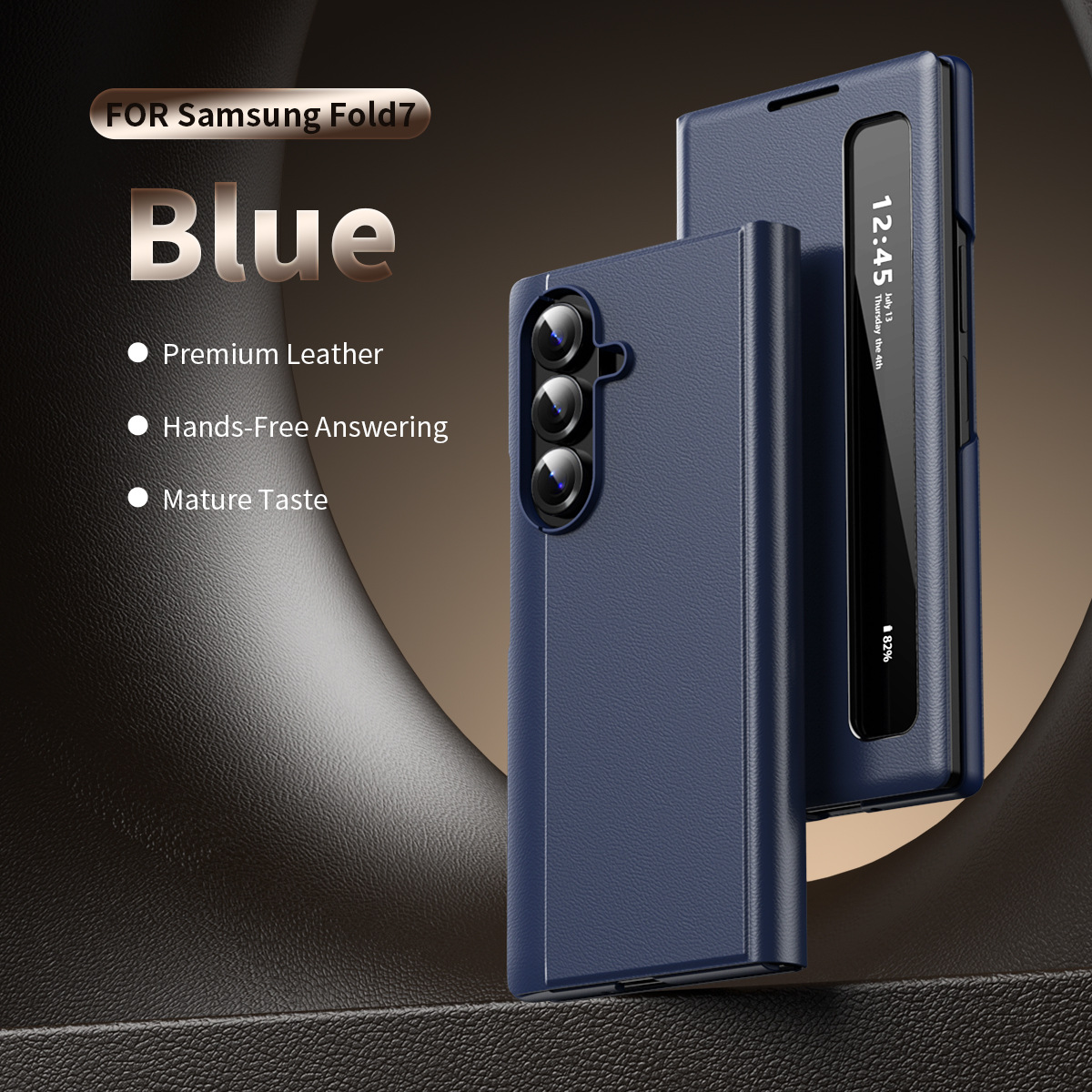 For Samsung Z Fold7 Phone Case Smart Side Window Leather Case Fold5/6 Flip Cover Bracket Anti-Fall Protection