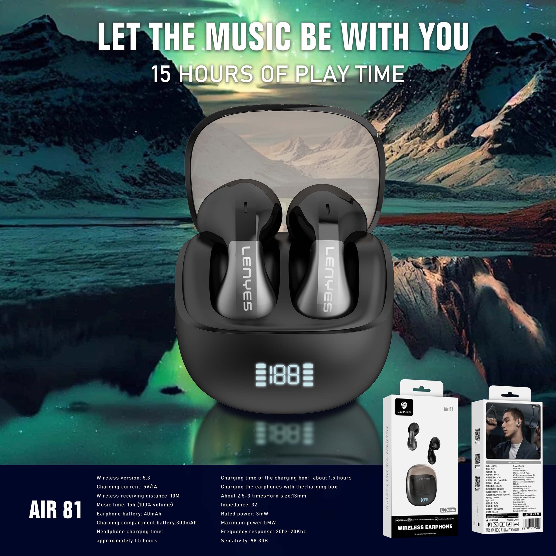 Private Mold New AIR81 Bluetooth Headphones TWS Wireless Mini Sports Running LED Display Battery Level Gaming