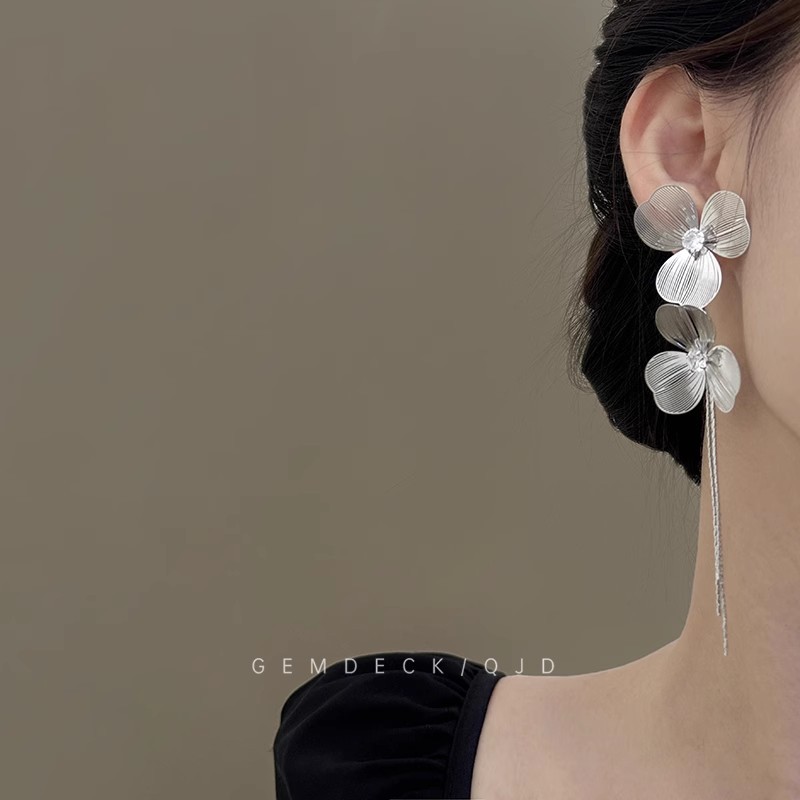 Full Diamond Long Tassel Earrings Exaggerated Long Stud Earrings Birthday Dinner Ear Accessories Ear Drops