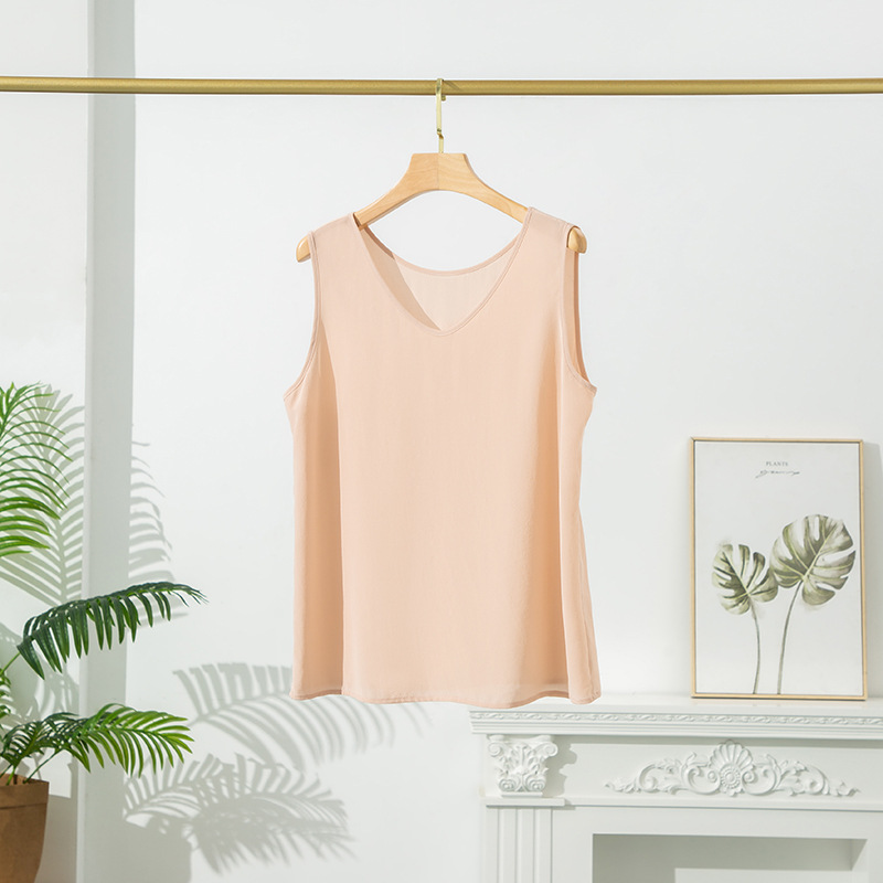 New Sandwashed Double Crepe Silk Vest for Women Casual Inner Wear Pullover Base Layer Loose Mulberry Silk Sleeveless V-Neck Top