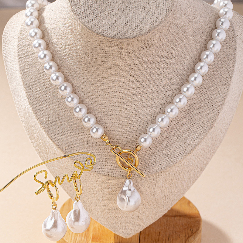 Irregular baroque pearl earring necklace set for women collarbone chain