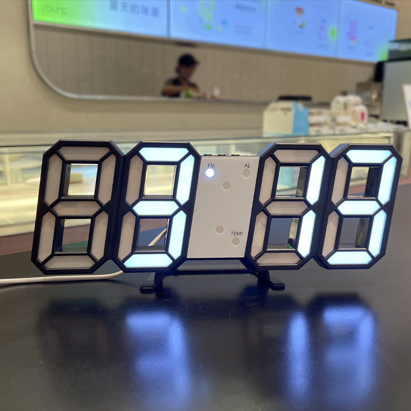 Wall Clock 3D Digital Clock Tech Desktop LED Night Light Alarm Clock Electronic Wall Clock Living Room