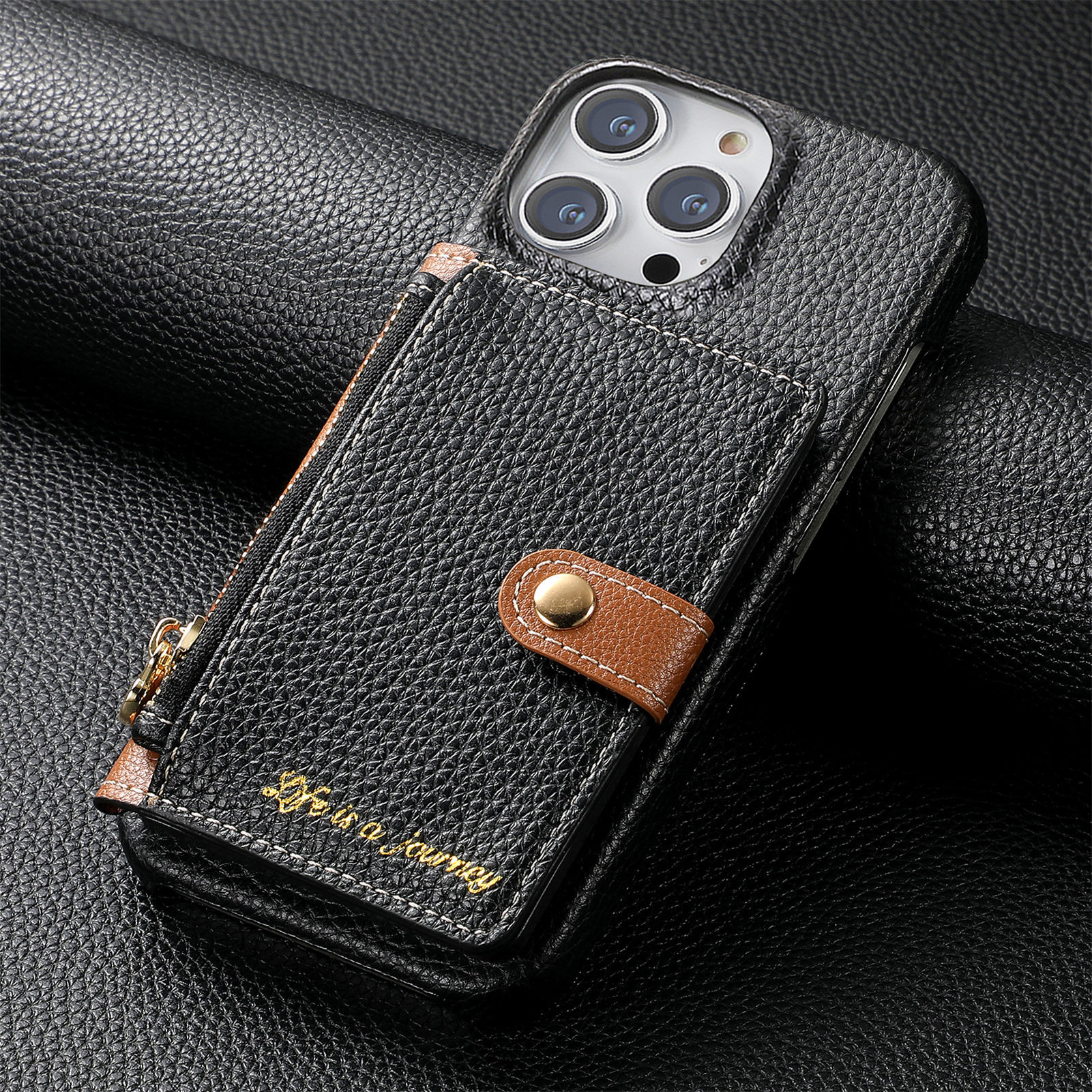 Solid color simple pebble grain edge-coated phone case for Apple 18 protective case iPhone 17PM card holder protective case