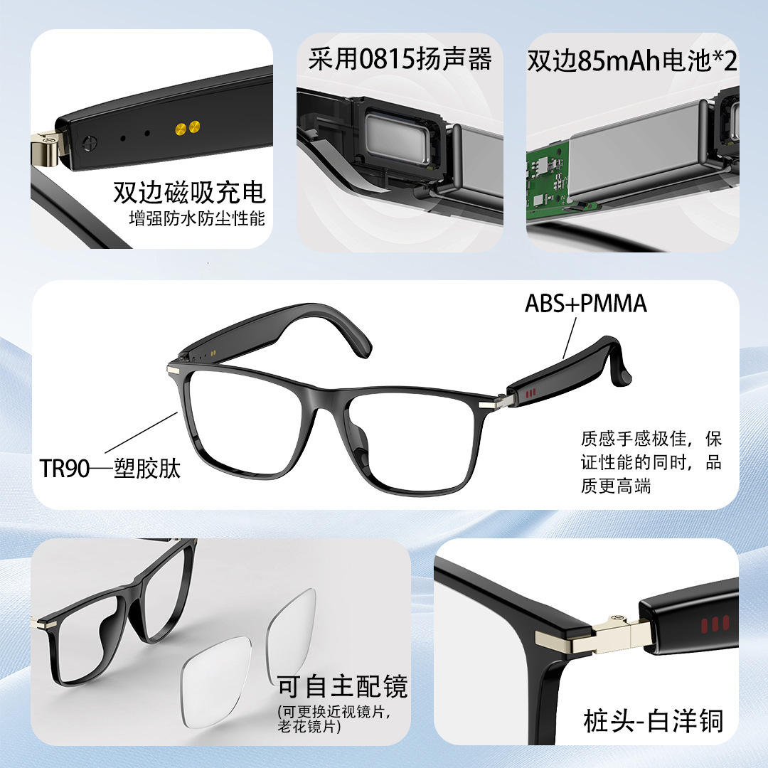 AI Smart Glasses Bluetooth Audio Glasses Full Frame Call Light Changing Bluetooth Wireless Music