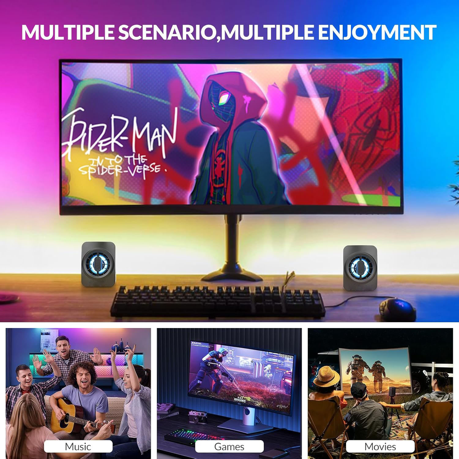 RGB light small audio, desktop computer 3.5MM audio jack 2.0 wired control USB luminous speaker, dual channel