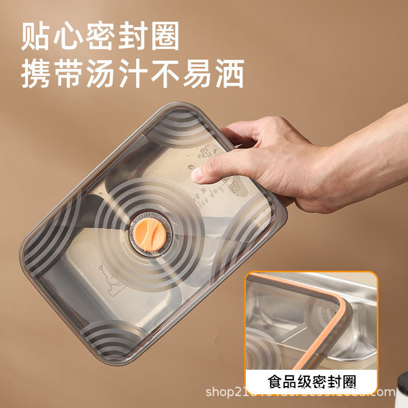 Household Japanese-style stainless steel lunch box with lid refrigerator storage fresh-keeping box office worker microwave safe square lunch box