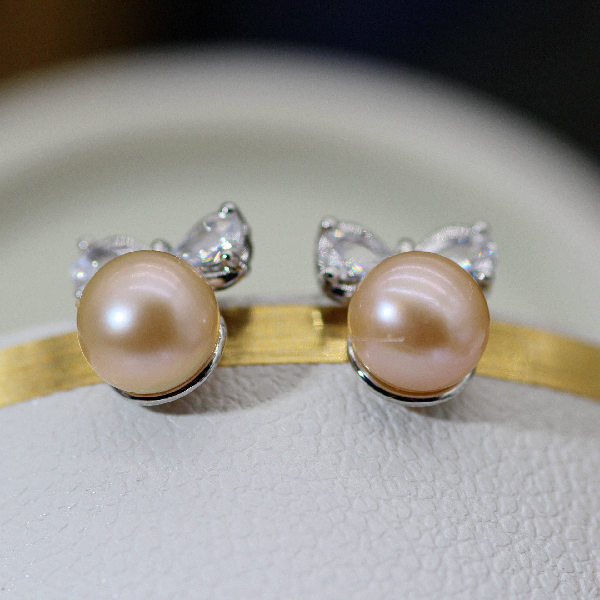 Gold-Plated Silver Real Pearl Zircon Earrings Women Niche Earrings Natural Freshwater Pearl