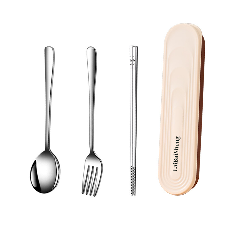 Portable cutlery set 316 stainless steel cutlery spoon chopsticks cream style storage box single chopsticks spoon