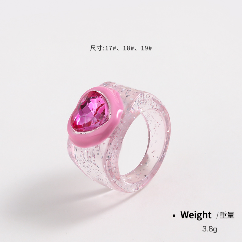 Kenjie autumn-winter new Valentine's Day resin heart-shaped enamel ring with rhinestones for women