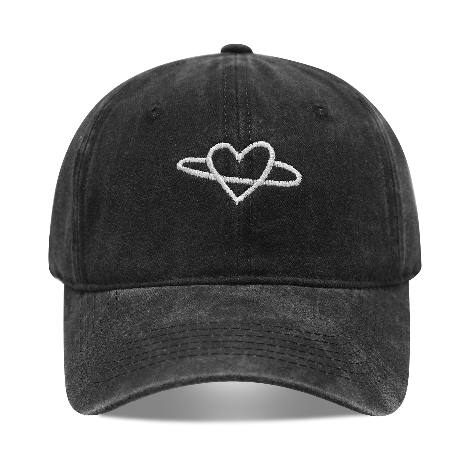 Small Heart Embroidery Soft Top Duckbill Cap for Women, Summer Outdoor Simple Washed Baseball Cap for Men, Autumn