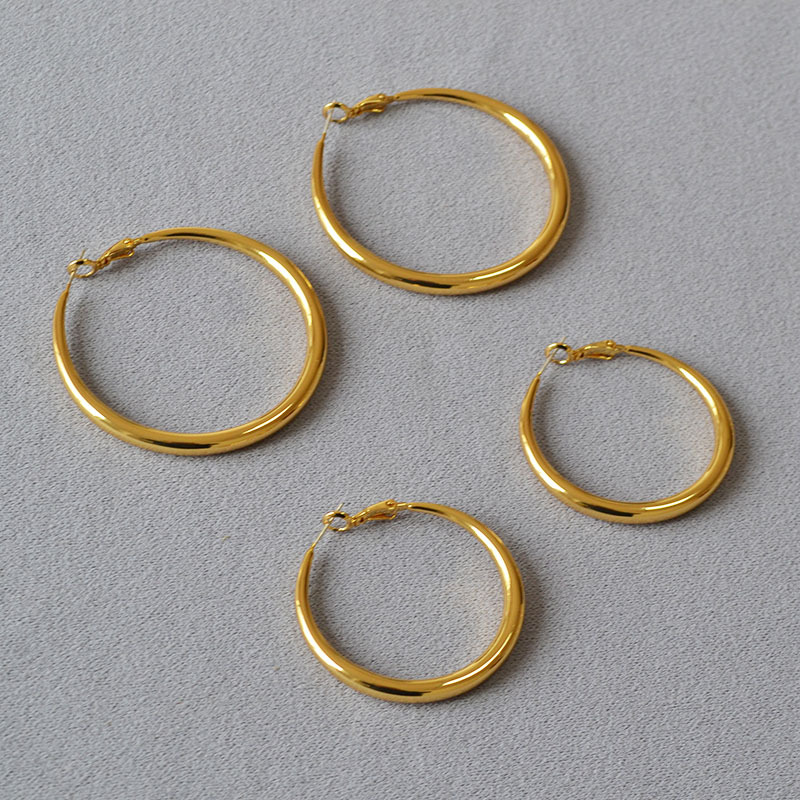 Round hoop earrings, plain circle, 925 silver pin, commuting earrings for women, oversized ear drops