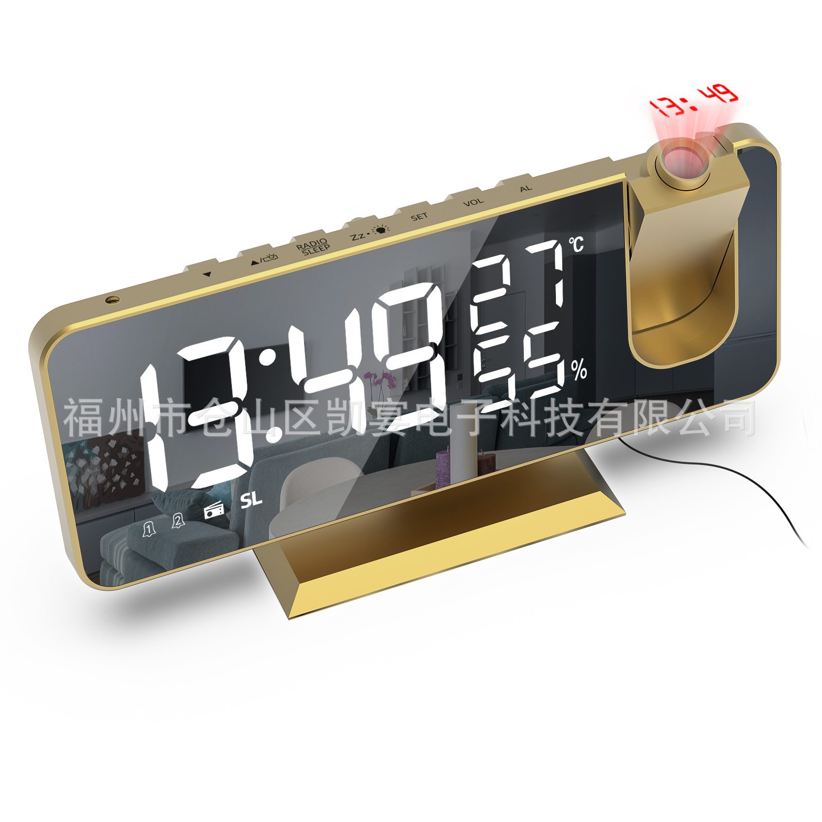 New Temperature Humidity Multifunctional Radio Projection Alarm Clock LED Mirror Clock Electronic Digital Clock