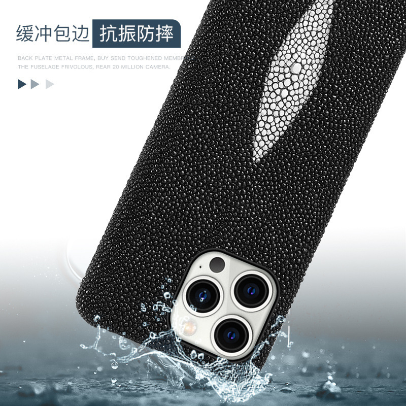 Applicable Apple 17 Pro Max phone case for iPhone 16 pearl fish genuine leather 15 Pro anti-drop protective case