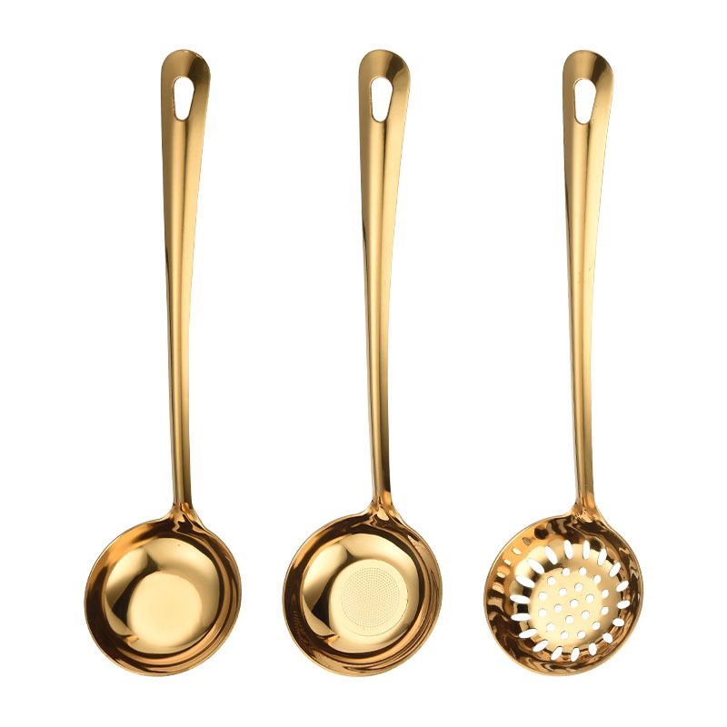 Stainless Steel Soup Spoon Home Kitchen Serving Spoon Beef Hot Pot Oil Residue Strainer Long-Handle Seasoning Large Spoon