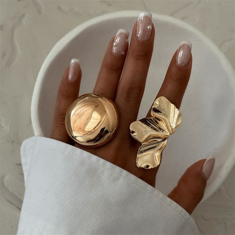 RZ0835 Geometric Metal Style Lava Line Women's Ring Irregular Polished Open Ring Set