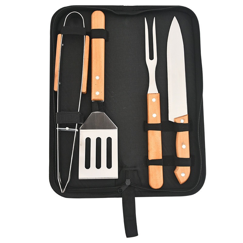 Stainless Steel Wooden Handle Outdoor BBQ Set Camping Portable Picnic BBQ Tools Home