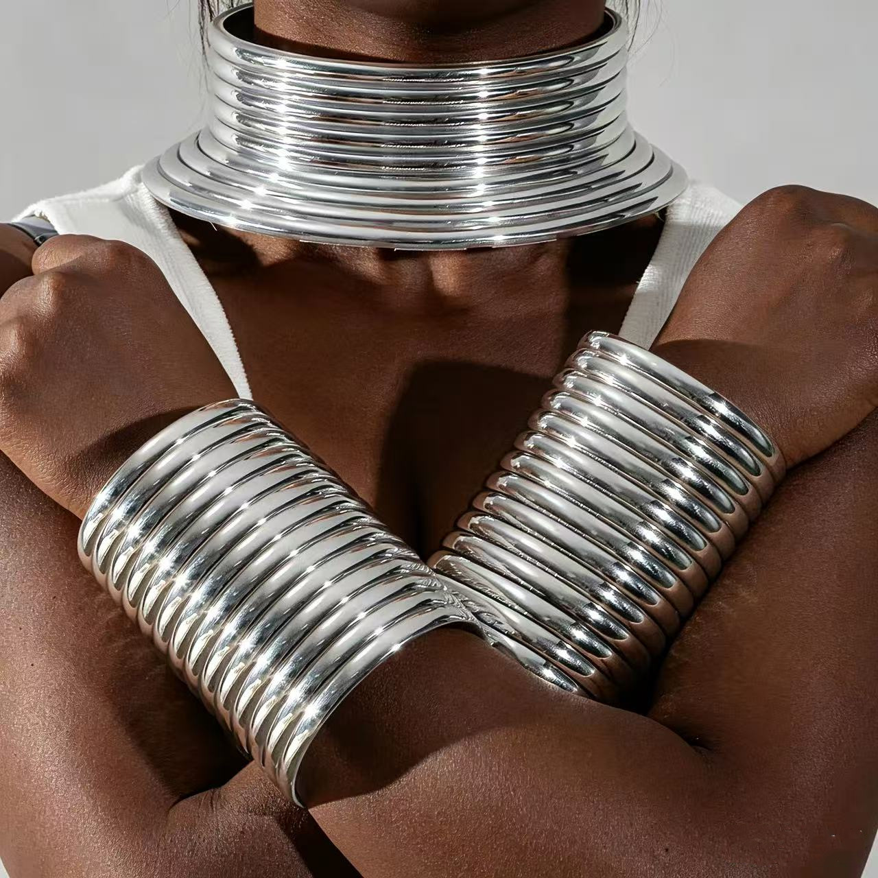 African tribe l collar bracelet set exaggerated necklace double hand ring hand circle combination choker set