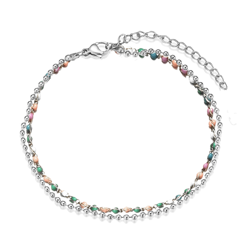 Japanese and Korean exquisite versatile stainless steel bead chain, seed bead chain, double-layer sexy anklet